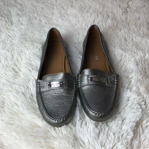 Coach Fredrica Pewter Metallic Loafers Excellent Condition US Size 8 /EU Size 38